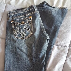 MEK Blue Boot Cut Jeans with Embroidered Design